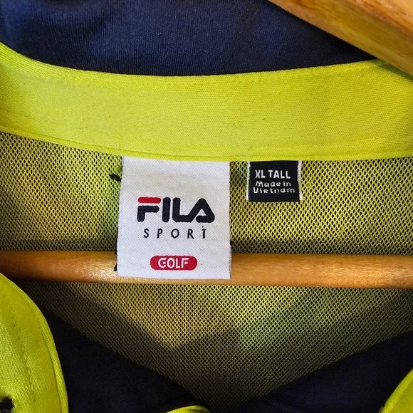 FILA Sport Golf Polo Shirt Men XL Tall Blue Yellow Performance Athletic - Picture 3 of 6